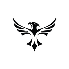 Stylized Black Phoenix Logo with Wings Spread on a White Background