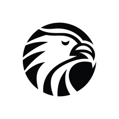 Stylized Eagle Head Silhouette in a Circular Frame Minimalist Design