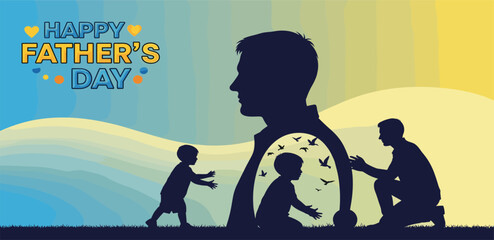 Happy Father's day concept vector background. Father and kid with text happy father's day.