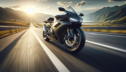 Fototapeta premium Modern Motorcycle Riding on an Open Scenic Highway