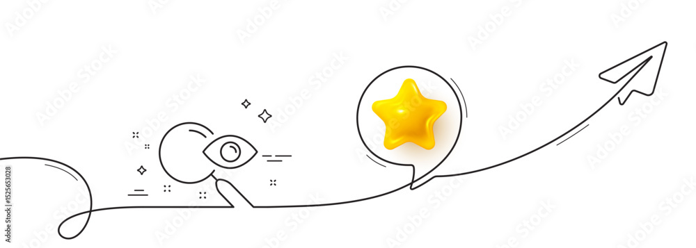 Poster search line icon. continuous line with share plane. find document sign. magnify glass. 3d star in sp