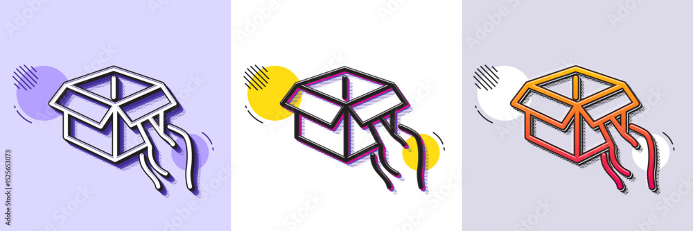Poster hold open box line icon. halftone dotted pattern. gradient icon with grain shadow. delivery parcel s