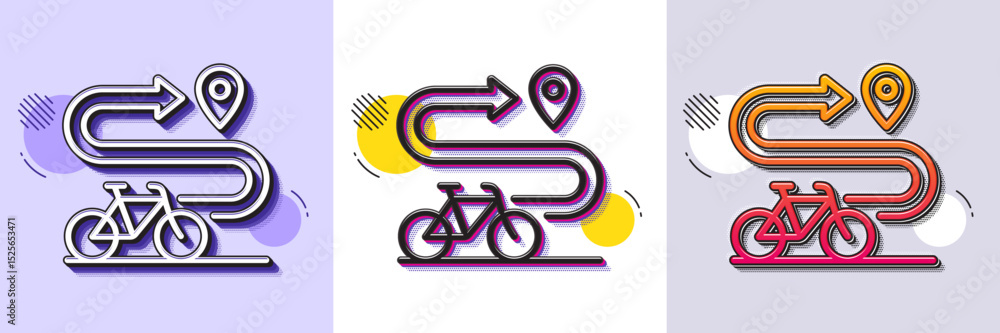 Poster bike path line icon. halftone dotted pattern. gradient icon with grain shadow. delivery bicycle tran