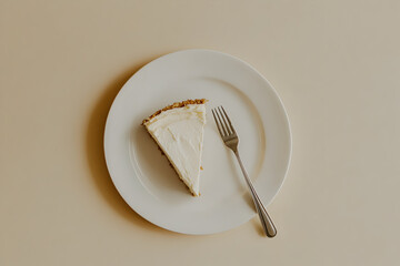 On top view of slice cakd on the plate. 