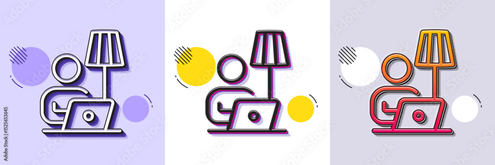 Poster floor lamp line icon. halftone dotted pattern. gradient icon with grain shadow. home light sign. int