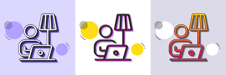 Floor lamp line icon. Halftone dotted pattern. Gradient icon with grain shadow. Home light sign. Interior illuminate symbol. Line floor lamp icon. Various designs. Vector