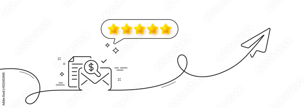 Poster accounting report line icon. continuous line with share plane. audit sign. check finance symbol. fiv