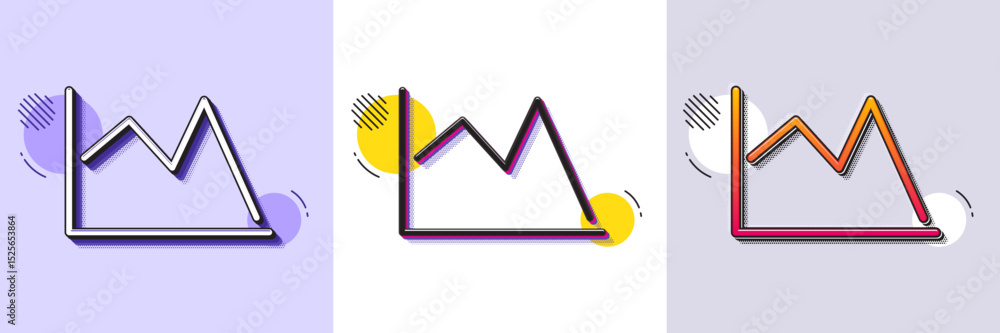 Poster line chart icon. halftone dotted pattern. gradient icon with grain shadow. financial graph sign. sto