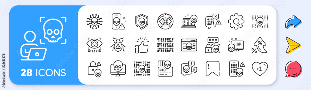 Aufkleber cyber attack line icons. interest rate, ai generate, inflation icons. phishing risk, data ransomware