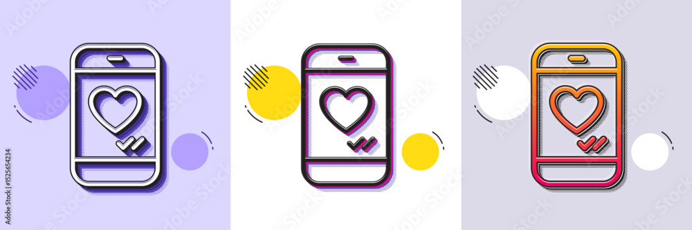Poster phone with heart line icon. halftone dotted pattern. gradient icon with grain shadow. social media l