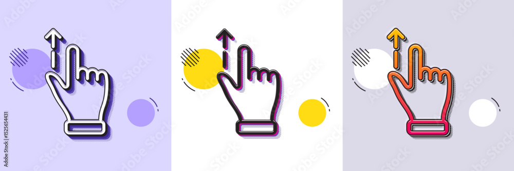 Poster touchscreen gesture line icon. halftone dotted pattern. gradient icon with grain shadow. slide up ar