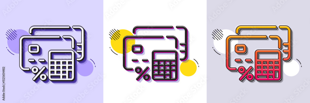 Poster money calculator line icon. halftone dotted pattern. gradient icon with grain shadow. credit card si
