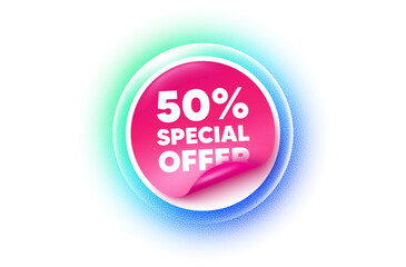 Discount sticker blue gradient. Paper offer price tag. 50 percent discount offer tag. Sale price promo sign. Special offer symbol. Sticker label. Grain dots effect. Vector