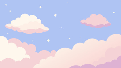 Pastel sky with fluffy clouds and stars illustrating a dreamy background design