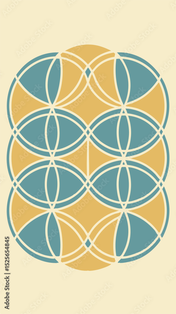 Poster abstract geometric pattern with overlapping shapes in teal and yellow colors