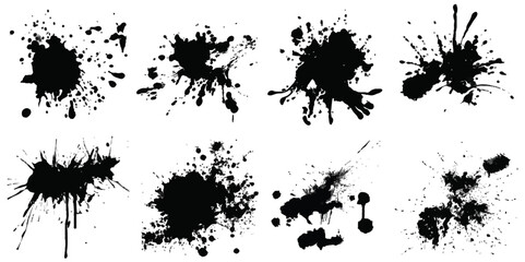 Obraz premium Abstract Black and White Ink Splats Creating a Grunge Effect . Black ink splatters on a white background. Suitable for graphic design projects or as a background for text or images