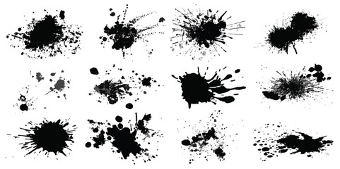 Abstract Black and White Ink Splats Creating a Grunge Effect . Black ink splatters on a white background. Suitable for graphic design projects or as a background for text or images