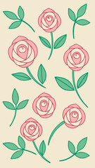 Simple floral illustration of pink roses with green leaves on a transparency