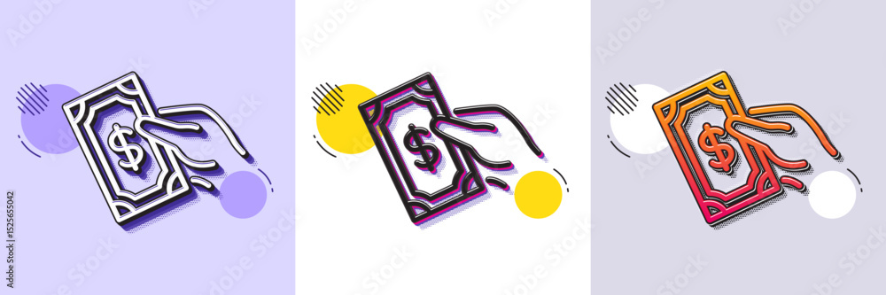 Poster payment line icon. halftone dotted pattern. gradient icon with grain shadow. dollar exchange sign. f