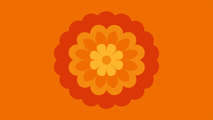 Stylized orange flower design with petals layered in complementary tones on white background