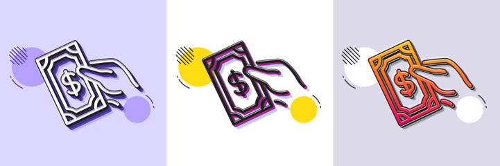 Payment line icon. Halftone dotted pattern. Gradient icon with grain shadow. Dollar exchange sign. Finance symbol. Line pay money icon. Various designs. Vector