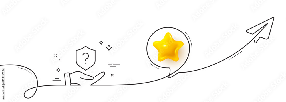 Poster protection shield line icon. continuous line with share plane. helping hand sign. question mark symb
