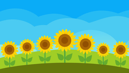 A vibrant field of sunflowers against a blue sky depicting summer beauty and nature