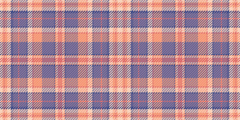 Subtle peach and purple plaid pattern. Seamless texture ideal for textile design, fashion, website backgrounds, and stationery.  Evokes warmth, comfort, and a touch of rustic charm.