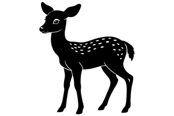 Baby Deer Looking Up Vector Silhouette on White Background