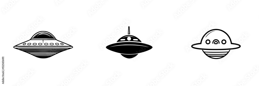 Poster unique icon set featuring various styles of ufo designs suitable for creative projects and digital a