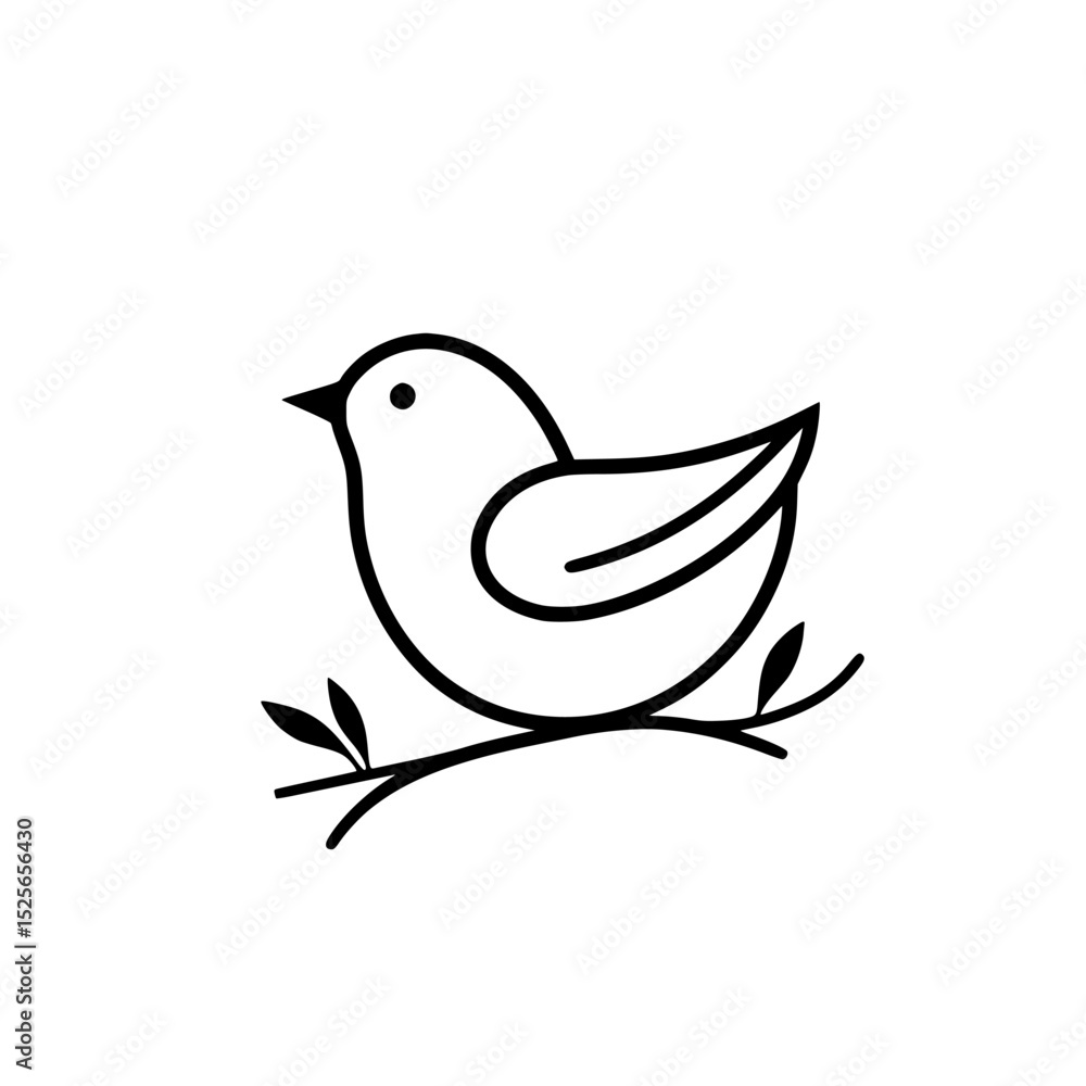 Poster stylized bird icon design featuring a simple outline and branch, perfect for various graphic applica