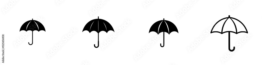 Poster icon set of various umbrella designs on a minimalist background for creative projects and graphical 