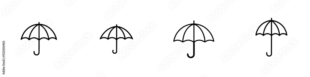 Poster icon set of simple black umbrellas arranged in a row for graphic design and user interface applicati