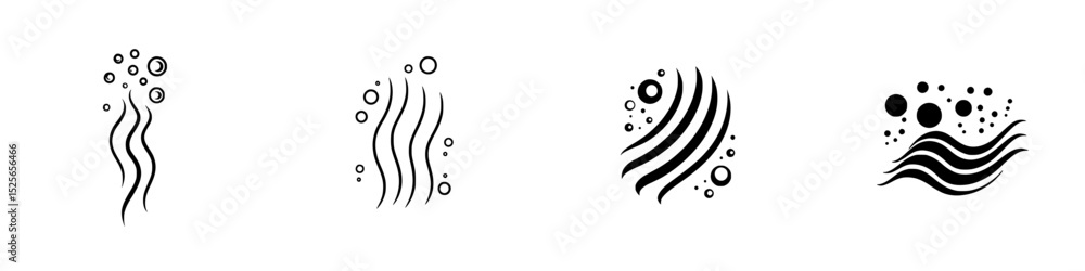 Poster creative icon set depicting flowing wave and bubble designs for modern applications and branding nee