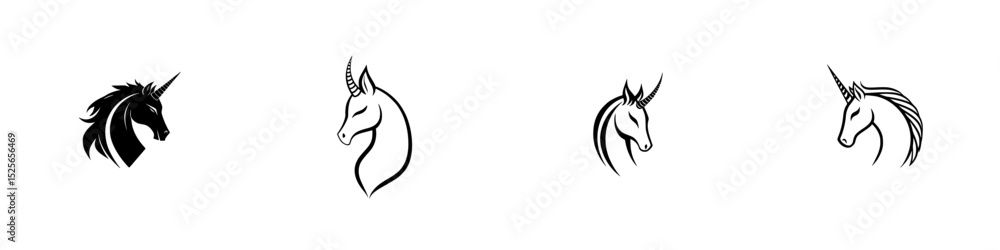 Poster elegant unicorn icon set displaying diverse styles and designs for creative projects and branding ne