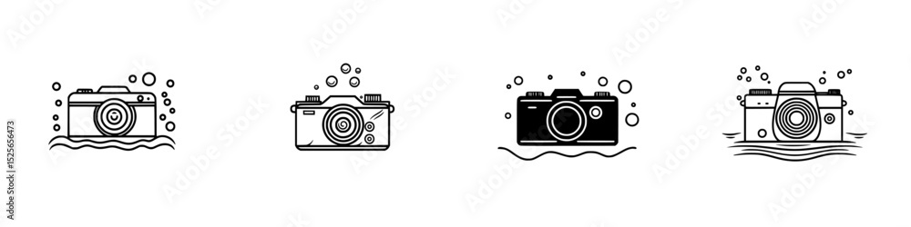Poster collection of underwater camera icons designed for use in digital interfaces and applications focusi