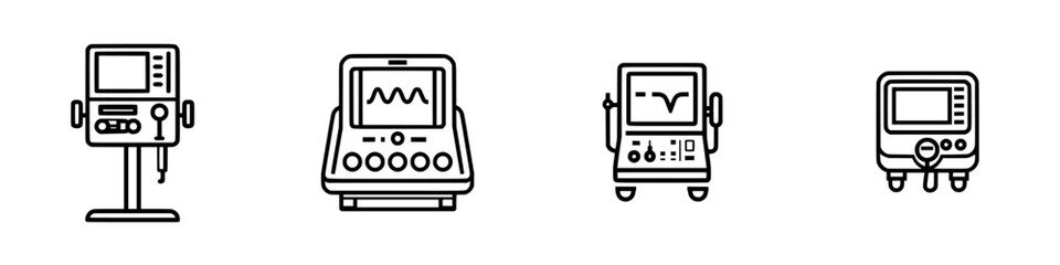 Fototapeta premium Icon set featuring various medical devices in a clear and simple design