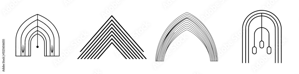 Poster icon set featuring various arch designs with different line styles and arrangements for creative pro