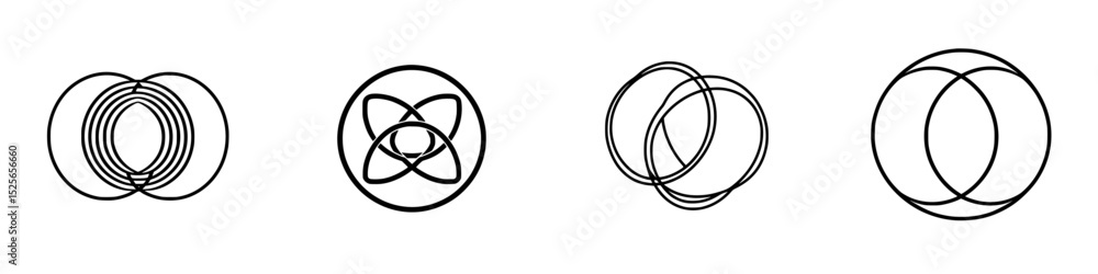 Poster unique icon set featuring abstract geometric shapes and interconnected patterns for various design a