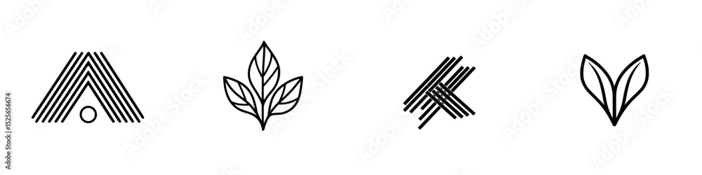 Poster icon set featuring minimalistic designs with nature and geometric elements suitable for various appl