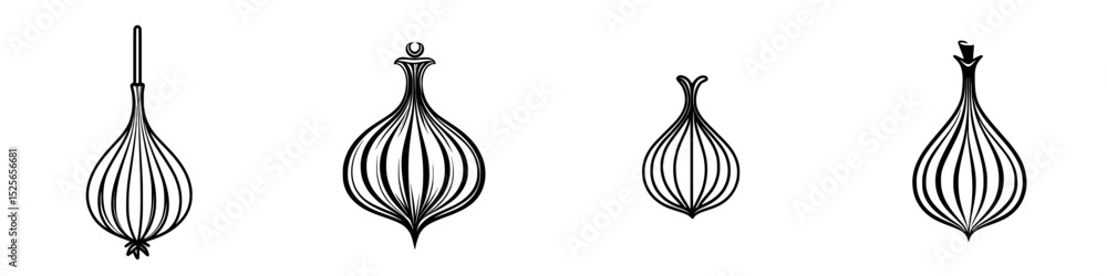 Poster collection of decorative onion-shaped icons in minimalist line art style suitable for various design