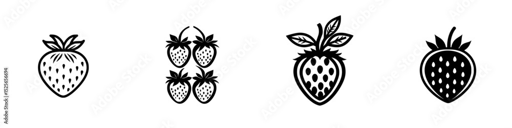 Aufkleber collection of simple black and white strawberry icons used for various design projects and applicati