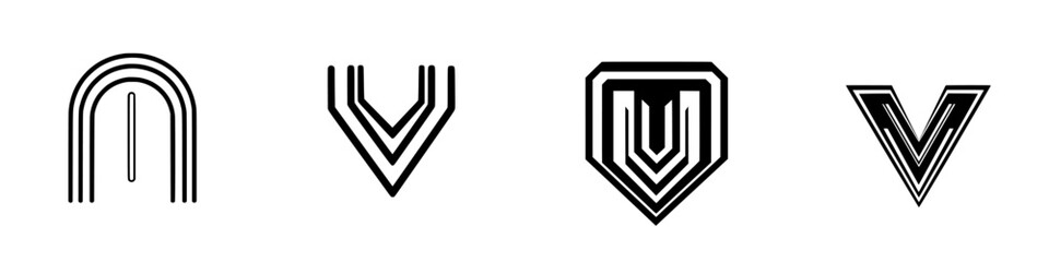 Fototapeta premium Icon set featuring geometric designs with lines and shapes for modern branding and graphics use