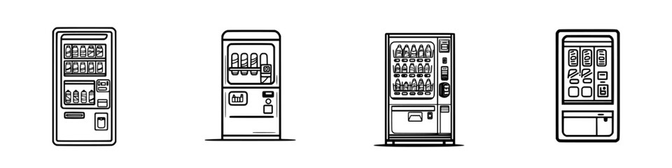 Fototapeta premium Icon set featuring various vending machines in a minimalist design style suitable for digital applications