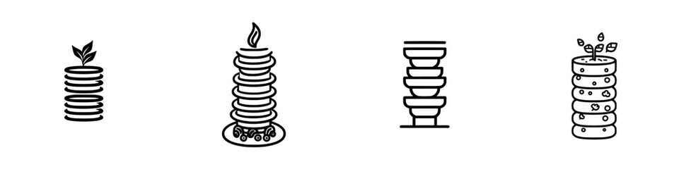 Unique icon set featuring stacked designs representing nature and food concepts for digital use