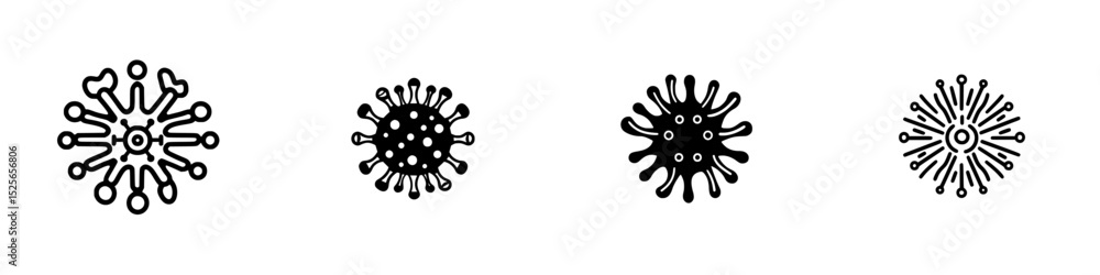 Poster collection of four distinct virus icons designed in a minimalist style suitable for educational and 