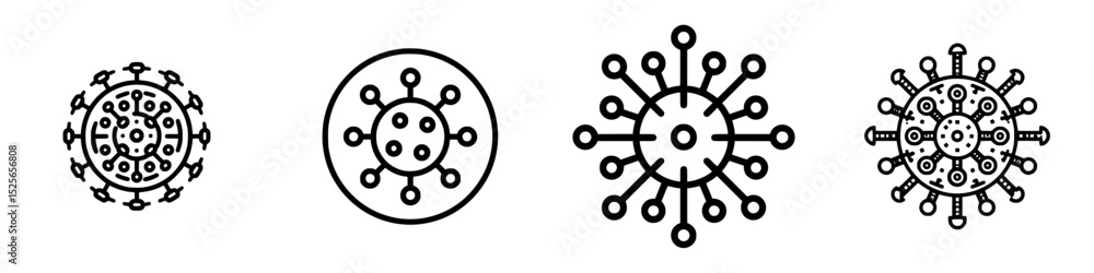 Poster set of minimalistic and modern icons depicting various virus shapes suitable for educational and inf