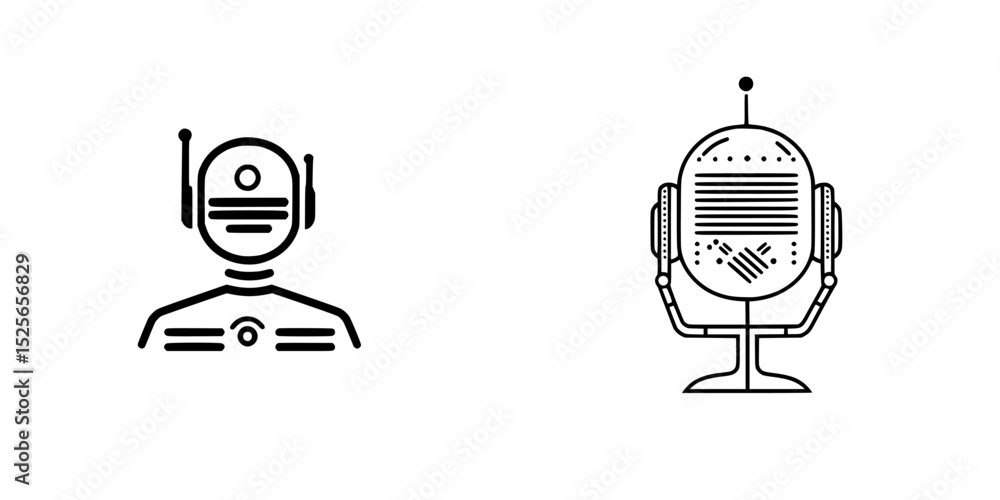 Poster icon set featuring robot avatar and microphone design for digital communication