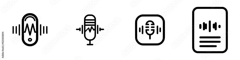 Aufkleber icon set illustrating various audio recording themes suitable for digital media projects and applica