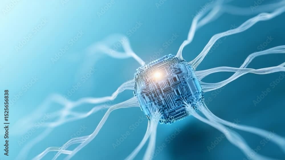 Aufkleber Neural Network: A detailed, close-up rendering of a neural network, showcasing intricate connections and complex circuitry, evoking a sense of advanced technology and scientific innovation.